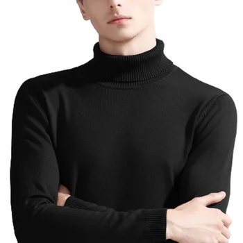 Solid Color Casual Meeste Kampsun Pikk Varrukas kõrge kaelusega Suured Kootud Pullover
