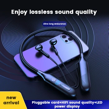YOVONINE 160 Tundi Vastupidavust Bluetooth5.0 Kõrvaklapid Stereo, Bass Traadita Kõrvaklappide Kaelus Power LED-Ekraan, Peakomplekt TF Kaardi