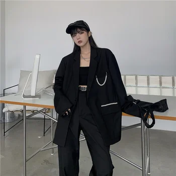 Korea Sobiks Mantel Naine 2021 Sügisel Office Lady Outwear Riided Y2k Vabaaja Vintage High Street Bleiserid Naiste Lahtised Õhuke Disainer