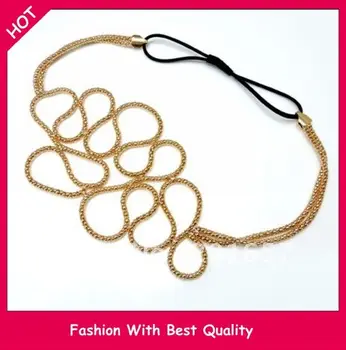Hulgi-ja Jaemüük erilist disaini sulam kniting kuld kett Elastne hairband peapael juuksed tarvik 12tk/palju