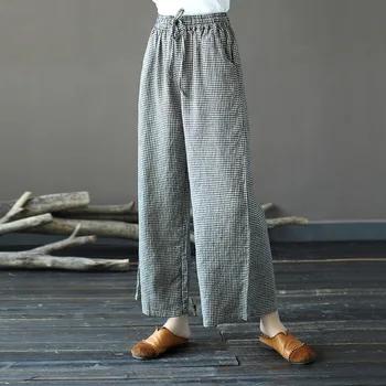 Ruuduline Püksid Naiste Vintage Ruuduline Püksid Fashion korea Stiilis Lai Jalg Püksid Naiste Pikk Harajuku Liiga Põhjuslik Püksid