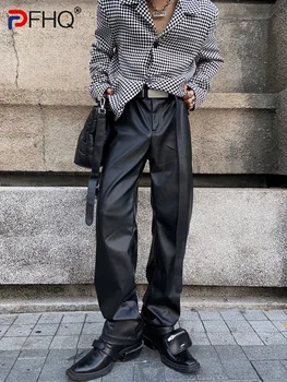 PFHQ 2023 Kõrge Kvaliteedi Street Niši Disain Nahast Püksid Unikaalne Sirge Moekas Sügis Vabaaja Tõusulaine Stiilne Meeste Darkwear Püksid