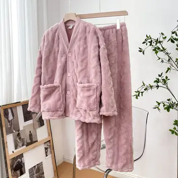 2TK roosa Pidžaama Komplekt Lapp Nightwear Särk&Püksid Coral Fliis Homewear Vabaaja Kodus Riideid Talvel Paks Sleepwear Siserõivad