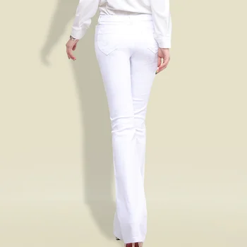Sügis-Kevad Kõhn Kõrge Vöökoht Teksad, Püksid, Pikk Korea Fashion Venitada Lahvatas Boot-Cut Teksad Naistele, Valge Top Kvaliteediga Püksid