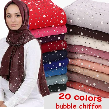 Naiste Mullid Sifonki Sall ja teemant naastud Pärlid sall plain hijab suurrätikud Wrapid värviga moslemi hijab sall