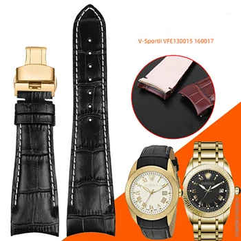 24mm Kõrge Kvaliteedi Arc Ehtne Nahk Watchband Must-Pruuni lõngaga Versace Rihm V-Sport II VFE130015 160017 Seeria Watch Band