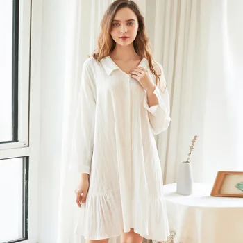 Naiste Puuvillane Pikkade varrukatega Nightgowns Valge Rinnamikrofon Poiss Särgi Euroopa ja Ameerika Mood Sleepwear Seksikas Kleit Nightwear
