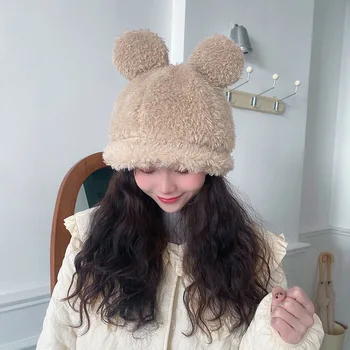 Korea Versioon Sweet Armas Karu Kõrvad Palus Müts Naiste Talve Palus Paksenenud Soe Kopp Mütsid Trend Värviga Basseini Kork