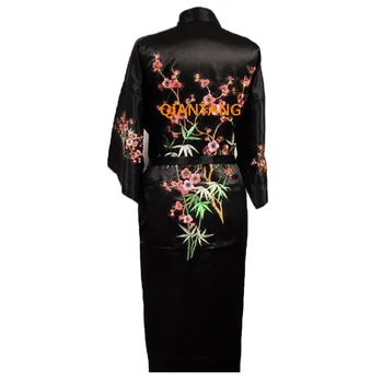 Pluss Suurus Tumesinine Naiste Eambroider Kimono Vann Rüü Kleit Uus Hiina Daamid Satiin Sleepwear S M L XL XXL XXXL Zsh005A