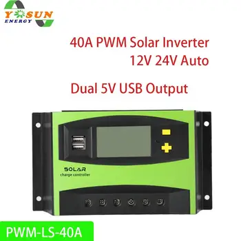 40A PWM Päikese Controller 12V 24V Auto Sensing 48V Päikese Eest vastutav Rregulator, mille LCD-Ekraan, Dual USB Väljund 5V 2A