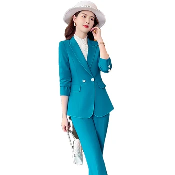 Lenshin kvaliteetsed Naiste Pant Sobiks Fashion Ametlik Office Lady Blue Business Bleiser Sobiks Omadused tööriiete 2 töö sobib