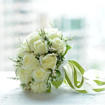 Korea pulmakimbud valged roosid hunnik satiin pael pits üles valge käepide romantiline pulm pruut lill teenetemärgi DIY lillekimpude