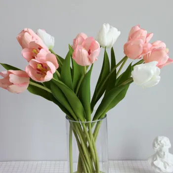 5tk/Pvc palju Võltsitud Kunstlikku Lille Kimp Reaalne Silk Touch Tulbi Lilled Pool Pulm Hmoe Kaunistamiseks Flower