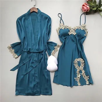 Tulin Mood 2TK Nighty&Rüü Set Sleepwear Naiste Satiin Kimono Nightgowns Pits Seksikas Hommikumantel Nightdress 2021 Uus Nightwear