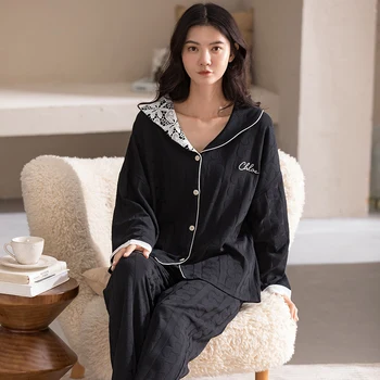 Uued 100%Puuvillased Naiste Pidžaama Komplekt Sügisel Daamid Sleepwear Pits Pikk Varrukas, V-kaelus Naine Nightwear Vabaajarõivad