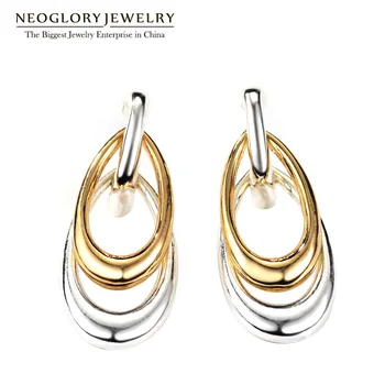 Neoglory Fashion Vee Tilk Kaks Tooni Kõrvarõngad Naistele Ehted Ukse Knocker Post hõbetatud helekollane Kulla Värvi Uus FA