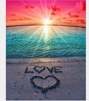 Diy Diamond Maali Seaside Beach Kirjutada Armastuse Päike Maastiku 5d ristpistes Diamond Tikandid Diamond Mosaiik Kodu Kaunistamiseks