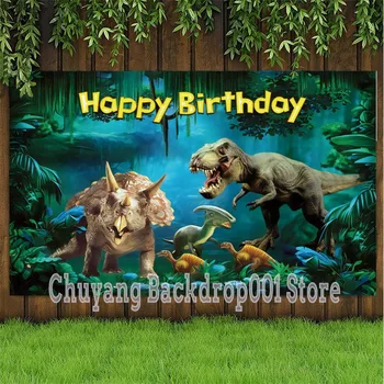 Jungle Dinosaurus Fotograafia Taustaks Baby Shower Lapsed Õnnelik Sünnipäeva Custom Foto Taust Photocall Prop Decor Banner