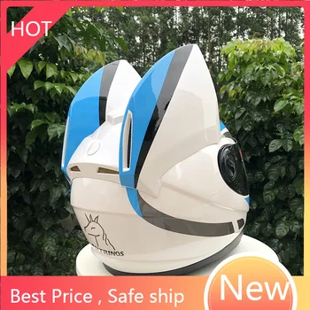 Armas kassi kõrvad auto rassi antifog kogu nägu kiiver capacete kasko mootorratta kiiver full face mask valge sinine kiiver
