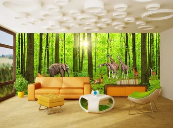 Bacaz 3D Seinast, Seinamaal Tapeet Home Decor Metsa loomade 3D Roheline Foto Seinale Paber elutuba, Magamistuba papier peint seinamaaling 3d