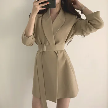 Naiste Uus Väike Sobiks Keskmise Pikk Stiilne Vöö korea Vabaaja Temperament Bleiser Mantel Naiste Sügis-Talv Outderwear Bleiser