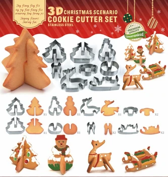 8 Tk/Komplekt 3D Christmas Stsenaariumi Cookie Kutter Set Kook Teenetemärgi Roostevabast Terasest Biskviit Hallituse Fondant Cookie Kutter