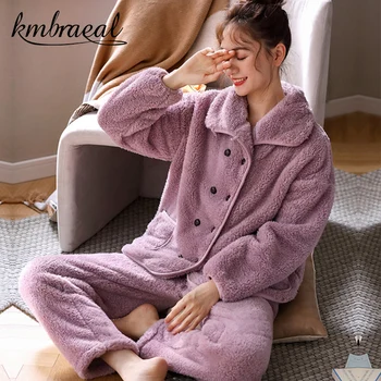 Pajama Naiste Talve 2tk Lapp Sleepwear Paks Hea Kvaliteediga Soe Homewear Coral Fliis Coral Fliis Solid Color Plus Suurus