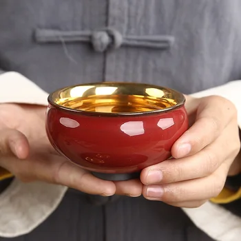 Keraamika Tee Tassi 24kg Luksuslik Kuld Tassi Hiina Kung Fu Tee Set Master Puer Kaussi 130ml Teaware Väike Teacup Käsitöö Kogumine