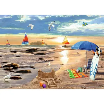 GATYZTORY Õli Värvimine Poolt Numbrid 40x50cm DIY Raamitud Lõuendile Beach Kajakas Maastiku Pilti Värvi Number elutuba Kunst