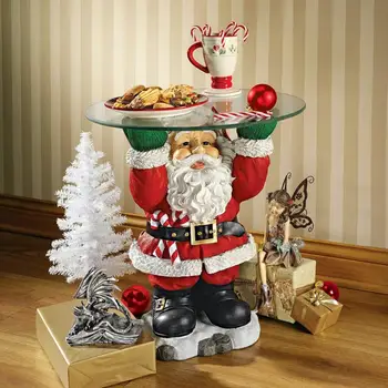 Vaik Santa Claus Kujud Holding Suupiste Sahtel Jõulud Figuriin Kohtleb Omanik Kook Magustoit Seista Puu-Plaat Pool