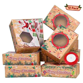 Jõulud Kastid Cookie Kingitus Kasti Papergiving Candy Kraftparty Lahtiselt Ravida Omanikud Kiletamine Tinssuper Donuts Konteinerid Kaane Magustoit