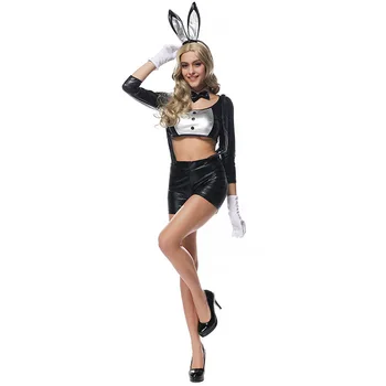 Naine Jänku-Cos Seksikas Lakknahast Sobiks Halloween Cosplay Kostüümid Must Võrgutav Kanda Suspender Top Shop Küüliku Kõrvad