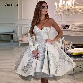 Verngo Vintage Saudi Araabia Ball Kleit Tanssiaiset Kleit 2021 Pikad Varrukad Pitsi Muster Mini Ametlik Pool Kleit Põlve Pikkus Õhtukleit