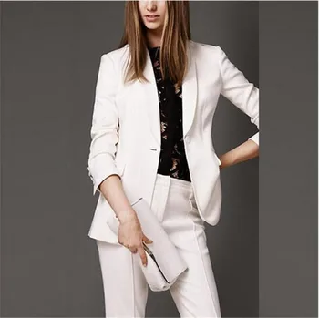 Elegantne Valge Ametliku Äri-Naiste PantSuits Mood Daamid Pantsuit Kostüümid Naiste Bleiser Sobib koos Custom Made Püksid