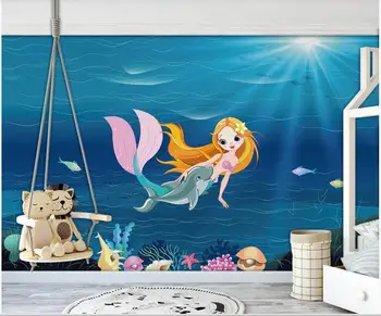 seina-raamat 3 d home decor kohandatud seinamaaling Unistuste Merineitsi Dolphin Coral Laste Tuba foto tapeet, elutoas